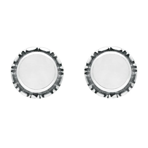 Sterling Silver Bauxite Small Round Rope Edge Stud Earrings E137