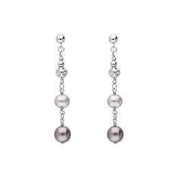 Sterling Silver Black and Grey Pearl Bead Drop Earrings, E1515.