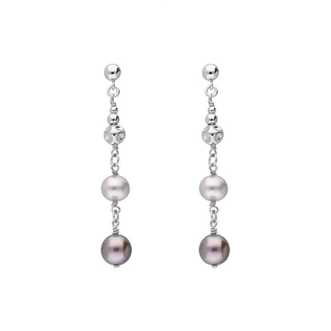 Sterling Silver Black and Grey Pearl Bead Drop Earrings, E1515.