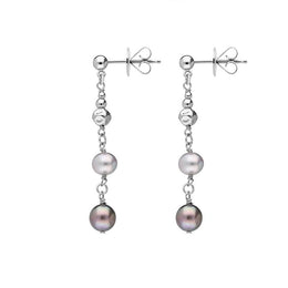 Sterling Silver Black and Grey Pearl Bead Drop Earrings, E1515.