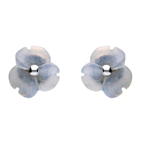 Sterling Silver Blue Chalcedony Tuberose Clover Stud Earrings, E2159.