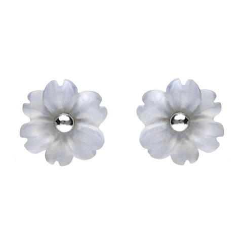 Sterling Silver Blue Chalcedony Tuberose Dahlia Stud Earrings, E2155.