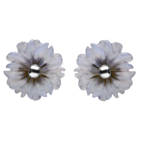 Sterling Silver Blue Chalcedony Tuberose Daisy Stud Earrings, E2161.
