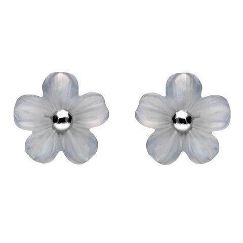 Sterling Silver Blue Chalcedony Tuberose Desert Rose Stud Earrings, E2154.
