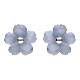 Sterling Silver Blue Chalcedony Tuberose Gypsophila Stud Earrings, E2156.