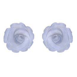 Sterling Silver Blue Chalcedony Tuberose Rose Stud Earrings, E2150.