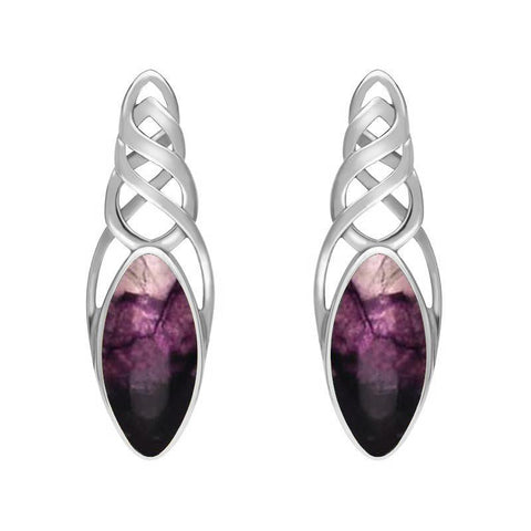 Sterling Silver Blue John Celtic Long Marquise Stud Earrings, E994.