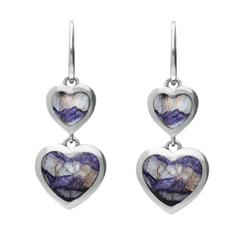Sterling Silver Blue John Graduated Heart Drop Earrings, E2012.