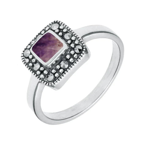 Sterling Silver Blue John Marcasite Cushion Ring, R745.