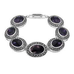 Sterling Silver Blue John Marcasite Framed Oval Bracelet. b877.