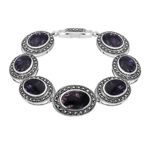 Sterling Silver Blue John Marcasite Framed Oval Bracelet. b877.