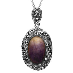 Sterling Silver Blue John Marcasite Twisted Edge Necklace, P2141.