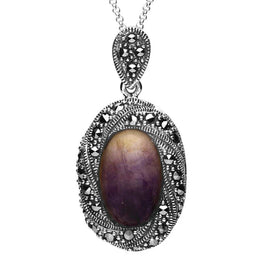 Sterling Silver Blue John Marcasite Twisted Edge Necklace, P2141.