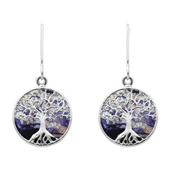 Sterling Silver Blue John Round Tree Drop Earrings, E2429