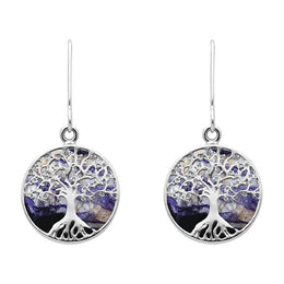 Sterling Silver Blue John Round Tree Drop Earrings, E2429