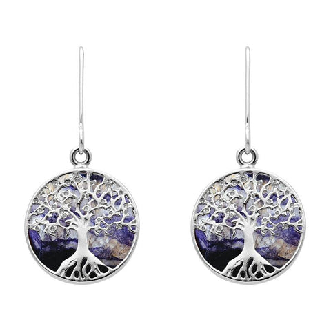 Sterling Silver Blue John Round Tree Drop Earrings, E2429