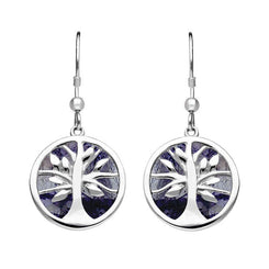 Sterling Silver Blue John Round Tree of Life Drop Earrings E2485