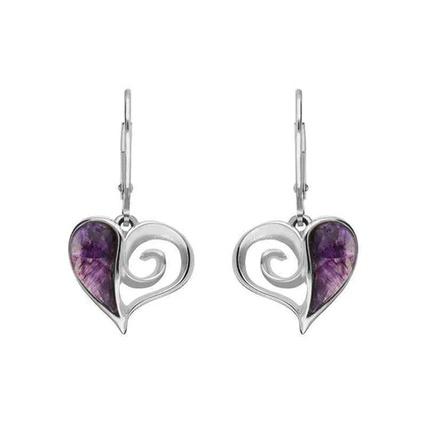 Sterling Silver Blue John Swirl Heart Drop Earrings E1872