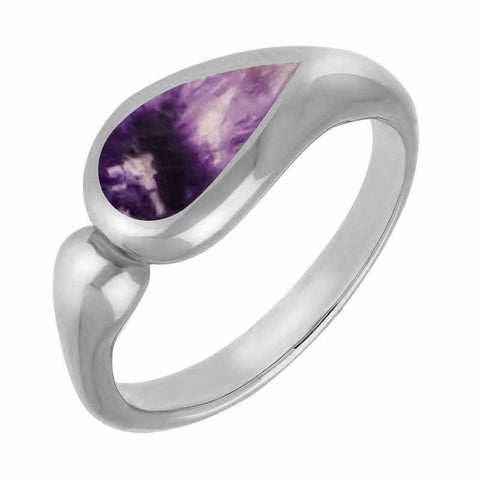 Sterling Silver Blue John Toscana Offset Teardrop Ring. R514.