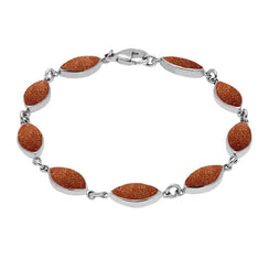 Sterling Silver Brown Goldstone Marquise Bracelet, B184