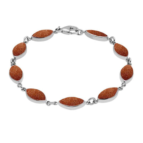 Sterling Silver Brown Goldstone Marquise Bracelet, B184