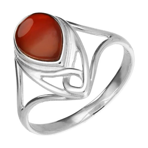 Sterling Silver Carnelian Pear Shaped Celtic Ring R845