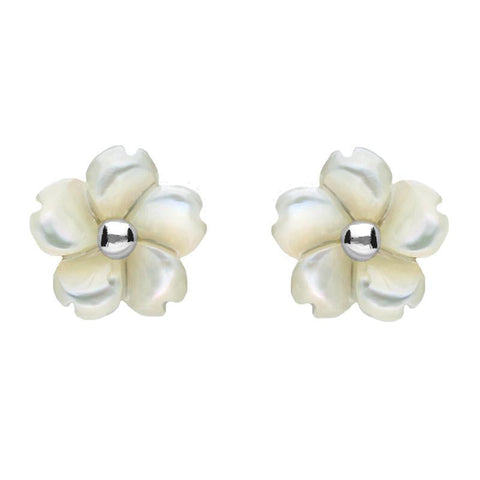 Sterling Silver White Mother of Pearl Gypsophila Tuberose Stud Earrings E2156