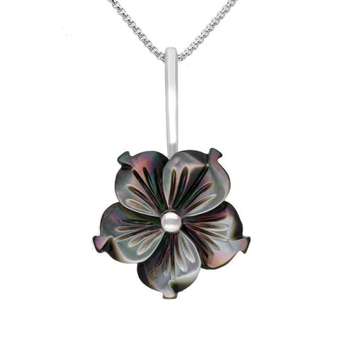 Sterling Silver Dark Mother of Pearl Tuberose Carnation Necklace, P2854.