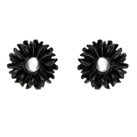 Sterling Silver Dark Mother of Pearl Tuberose Daisy Stud Earrings, E2160.