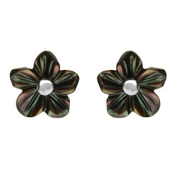 Sterling Silver Dark Mother of Pearl Tuberose Desert Rose Stud Earrings, E2154.