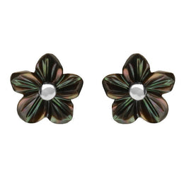 Sterling Silver Dark Mother of Pearl Tuberose Desert Rose Stud Earrings, E2154.