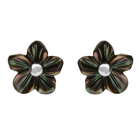 Sterling Silver Dark Mother of Pearl Tuberose Desert Rose Stud Earrings, E2154.
