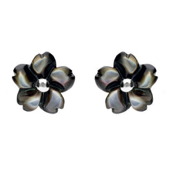 Sterling Silver Dark Mother of Pearl Tuberose Gypsophila Stud Earrings, E2156.