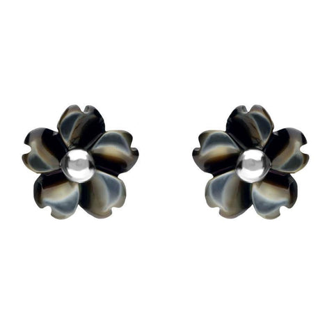 Sterling Silver Dark Mother of Pearl Tuberose Gypsophila Stud Earrings, E2157.