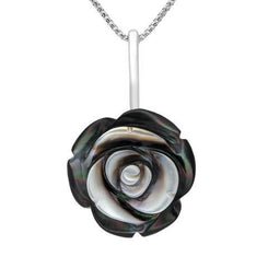 Sterling Silver Dark Mother of Pearl Tuberose Large Rose Necklace, P2849.