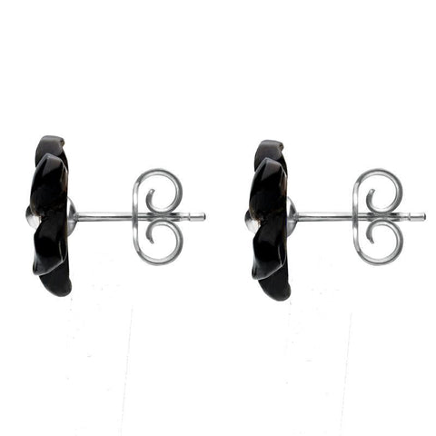 Sterling Silver Dark Mother of Pearl Tuberose Pansy Stud Earrings, E2153.