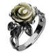 Sterling Silver Dark Mother of Pearl Tuberose Rose Leaf Twist Ring, R728.
