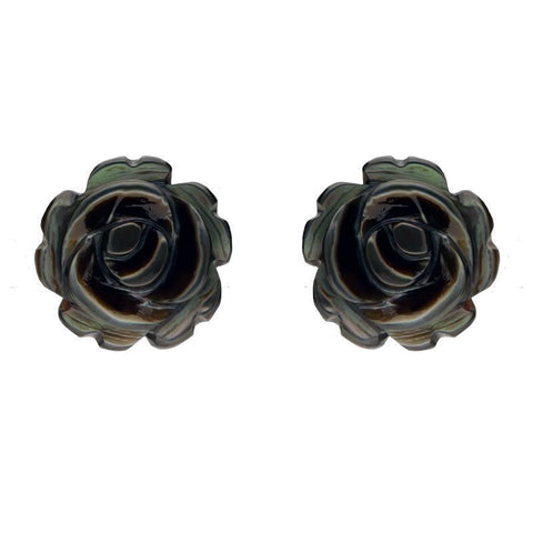 Sterling Silver Dark Mother of Pearl Tuberose Rose Stud Earrings, E2151.