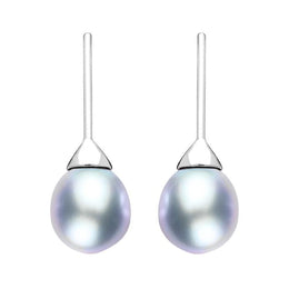 Sterling Silver Grey Pearl Hook Drop Earrings, E1358.