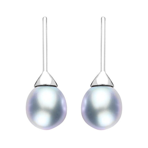 Sterling Silver Grey Pearl Hook Drop Earrings, E1358.