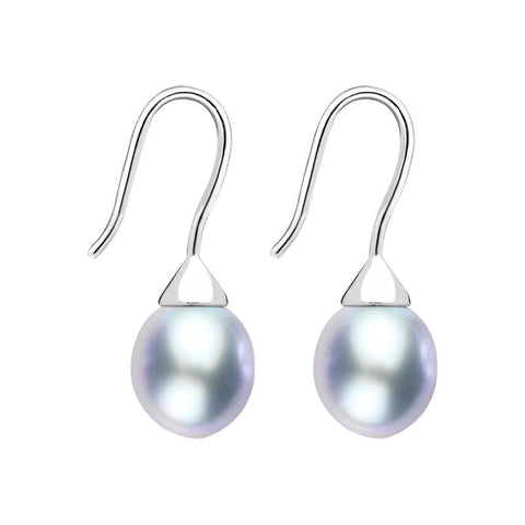 Sterling Silver Grey Pearl Hook Drop Earrings, E1358.