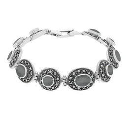 Sterling Silver Hematite Marcasite Oval Link Bracelet B875