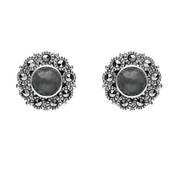 Sterling Silver Hematite Marcasite Round Stud Earrings E1634