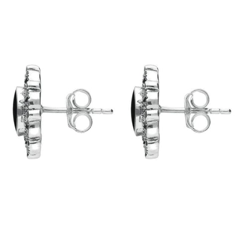 Sterling Silver Hematite Marcasite Round Stud Earrings E1634