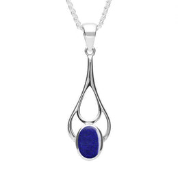 Sterling Silver Lapis Lazuli Oval Spoon Necklace. P161.