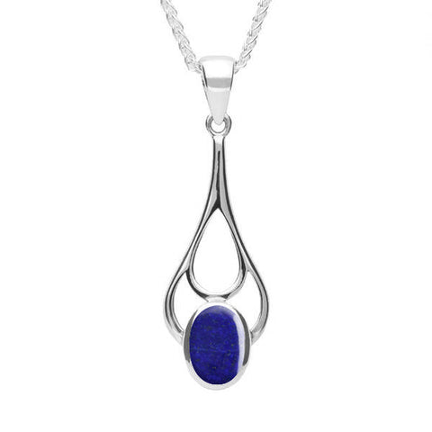 Sterling Silver Lapis Lazuli Oval Spoon Necklace. P161.