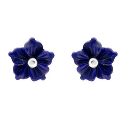 Sterling Silver Lapis Lazuli Tuberose Carnation Stud Earrings, E2162.