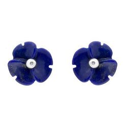 Sterling Silver Lapis Lazuli Tuberose Clover Stud Earrings, E2159.