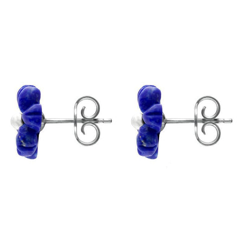 Sterling Silver Lapis Lazuli Tuberose Dahlia Stud Earrings, E2155.
