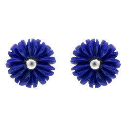 Sterling Silver Lapis Lazuli Tuberose Daisy Stud Earrings, E2161.